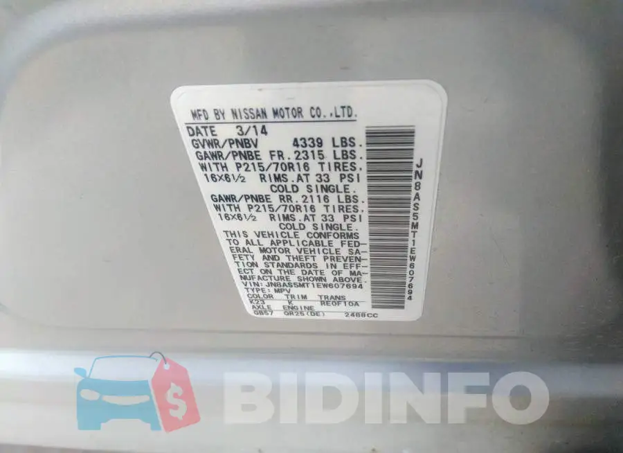 JN8AS5MT1EW607694 Photo# 9