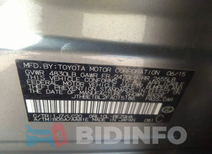JTHBE1BL2FA015186 Photo# 9