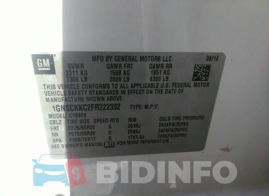 1GNSCKKC2FR222392 Photo# 9