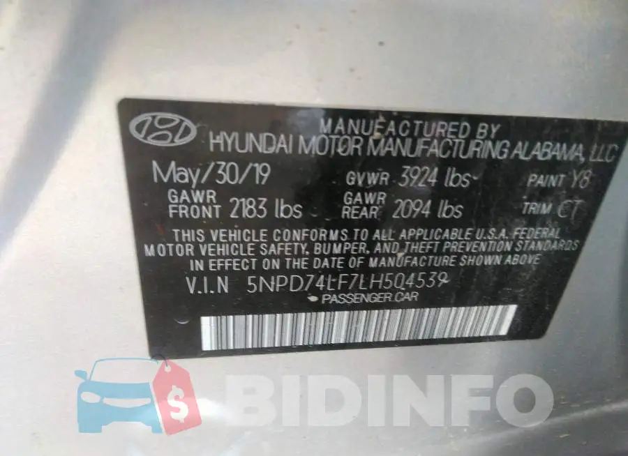 5NPD74LF7LH504539 Photo# 9