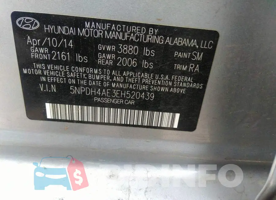 5NPDH4AE3EH520439 Photo# 9
