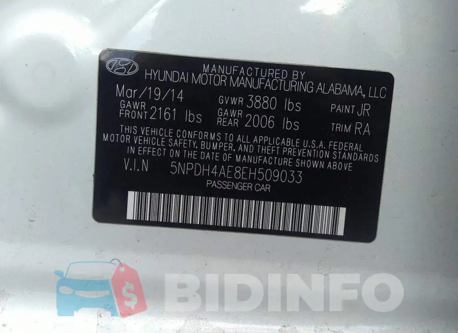 5NPDH4AE8EH509033 Photo# 9