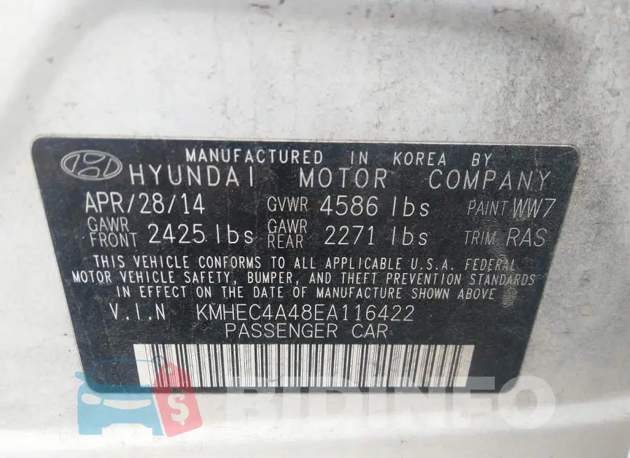 KMHEC4A48EA116422 Photo# 9