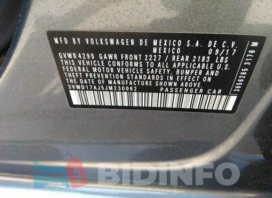 3VWD17AJ5JM230062 Photo# 9