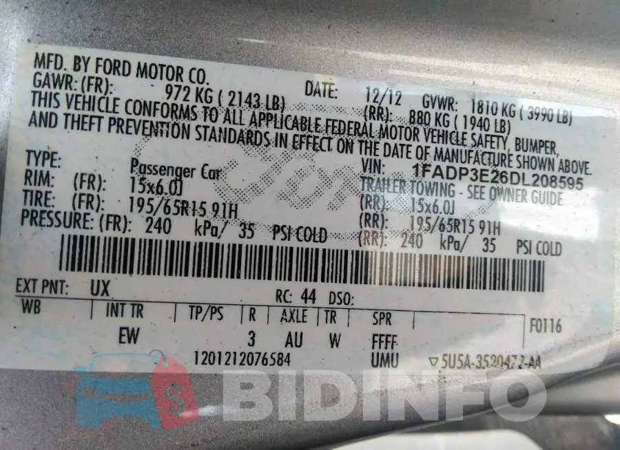 1FADP3E26DL208595 Photo# 9