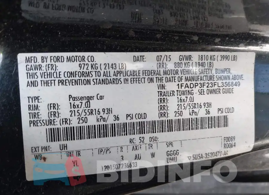 1FADP3F23FL356849 Photo# 9