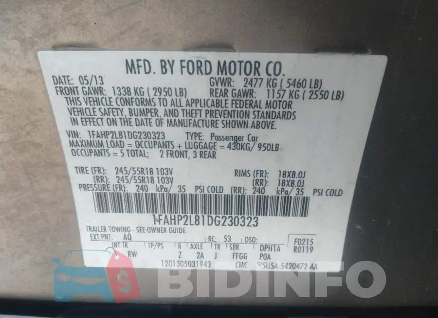 1FAHP2L81DG230323 Photo# 9