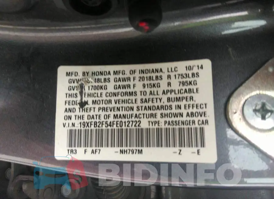 19XFB2F54FE012722 Photo# 9