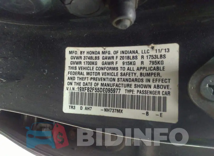 19XFB2F55DE095977 Photo# 9