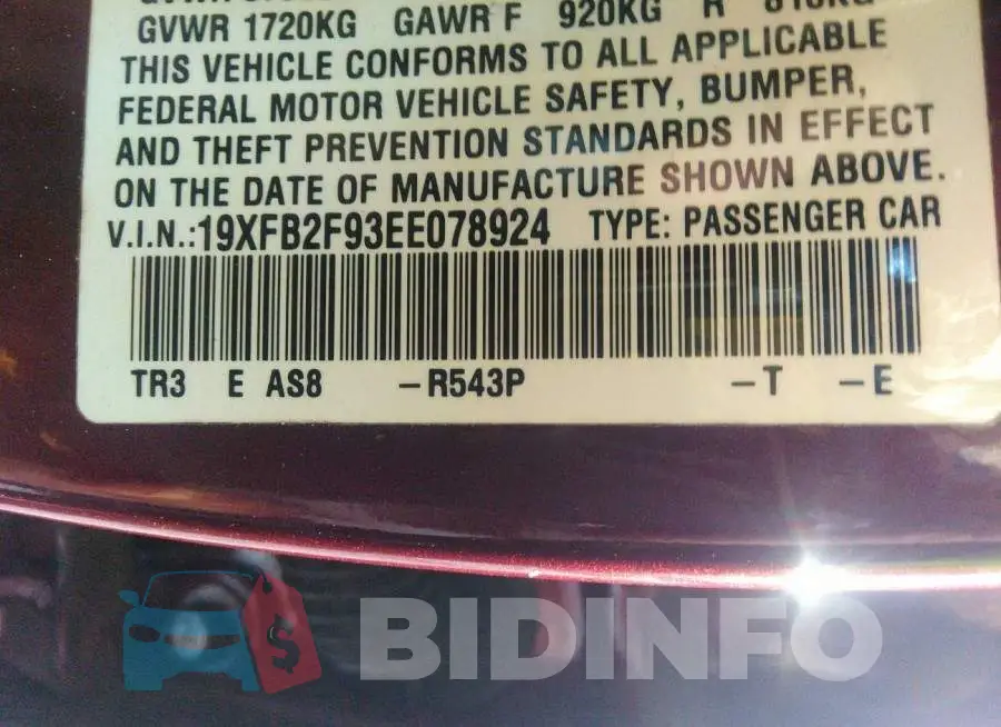 19XFB2F93EE078924 Photo# 9