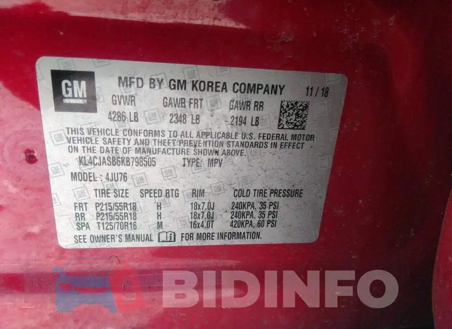 KL4CJASB6KB798505 Photo# 9