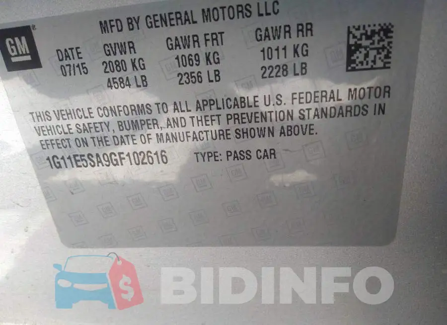 1G11E5SA9GF102616 Photo# 9