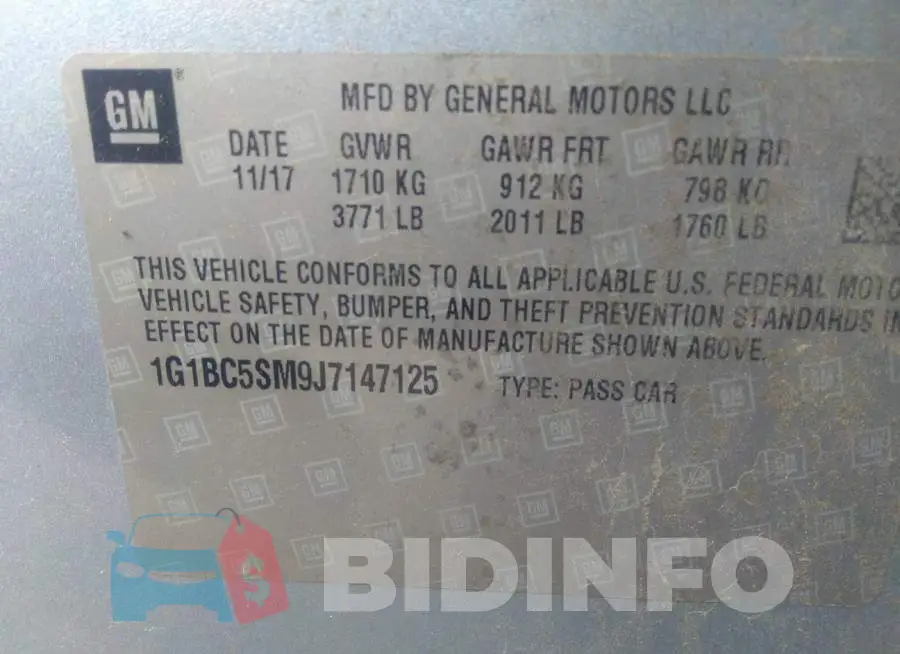 1G1BC5SM9J7147125 Photo# 9