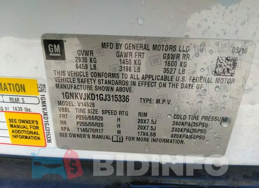 1GNKVJKD1GJ315336 Photo# 9