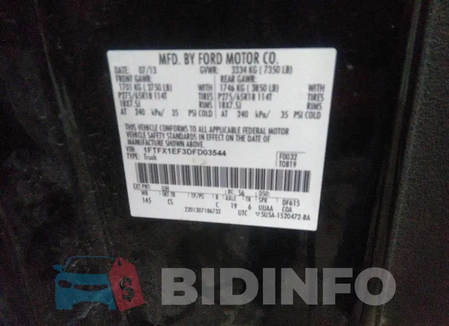 1FTFX1EF3DFD03544 Photo# 9
