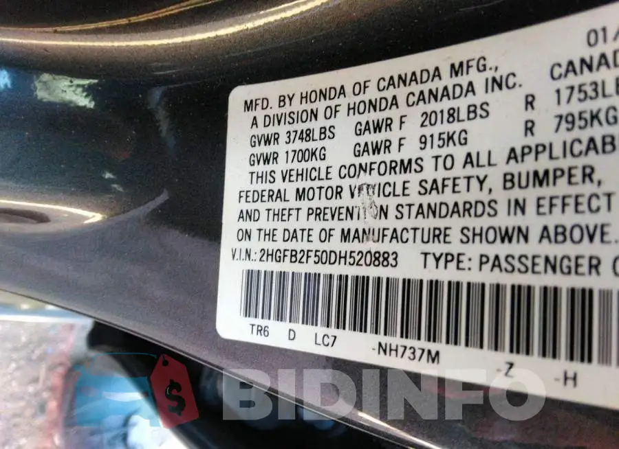 2HGFB2F50DH520883 Photo# 9