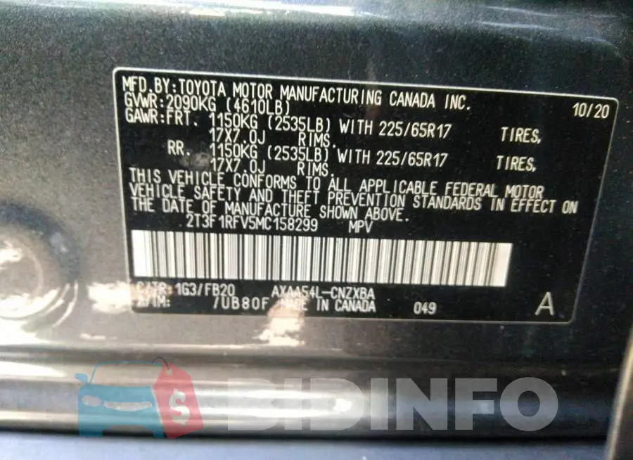 2T3F1RFV5MC158299 Photo# 9