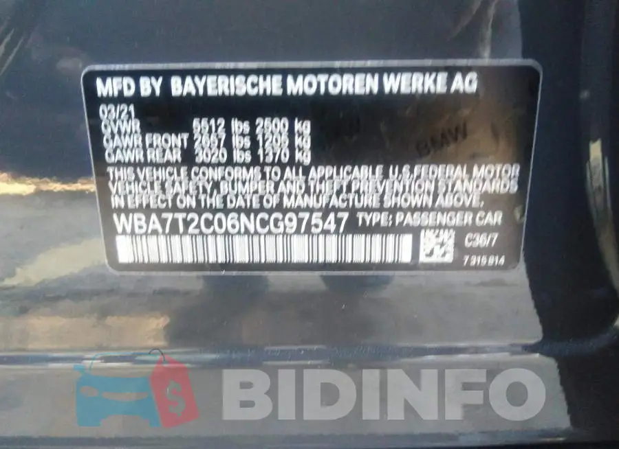 WBA7T2C06NCG97547 Photo# 9
