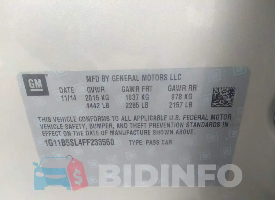 1G11B5SL4FF233560 Photo# 9