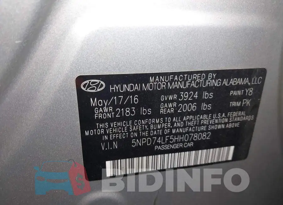 5NPD74LF5HH078082 Photo# 9