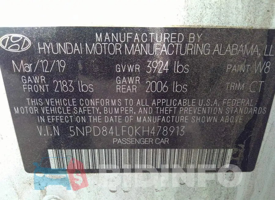 5NPD84LF0KH478913 Photo# 9