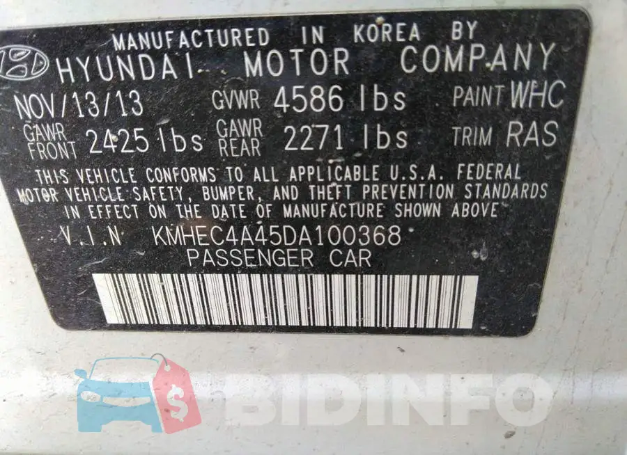 KMHEC4A45DA100368 Photo# 9