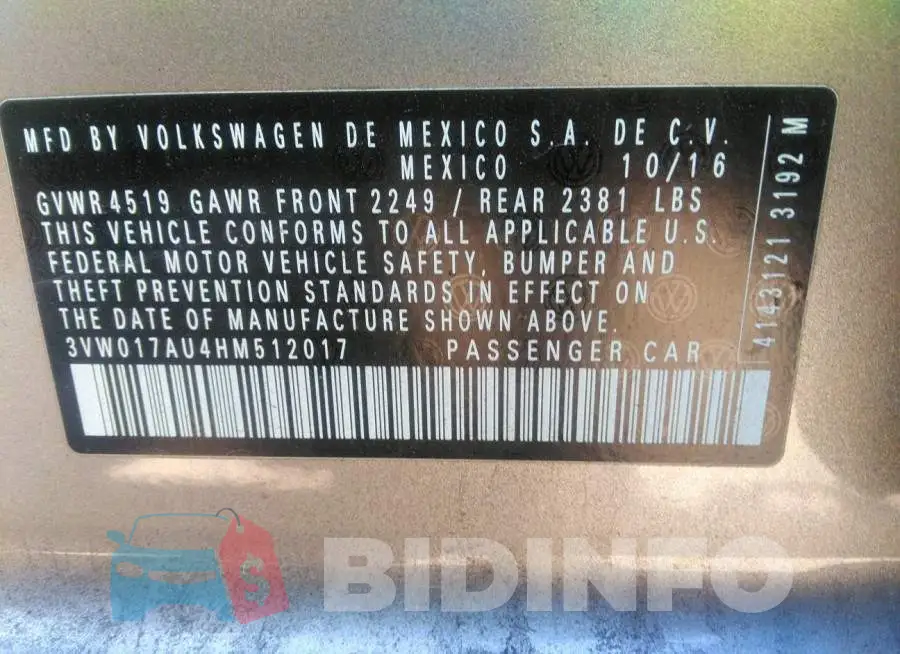 3VW017AU4HM512017 Photo# 9