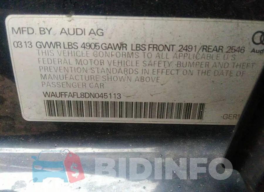 WAUFFAFL8DN045113 Photo# 9