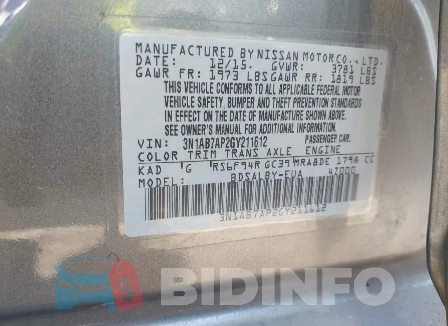 3N1AB7AP2GY211612 Photo# 9
