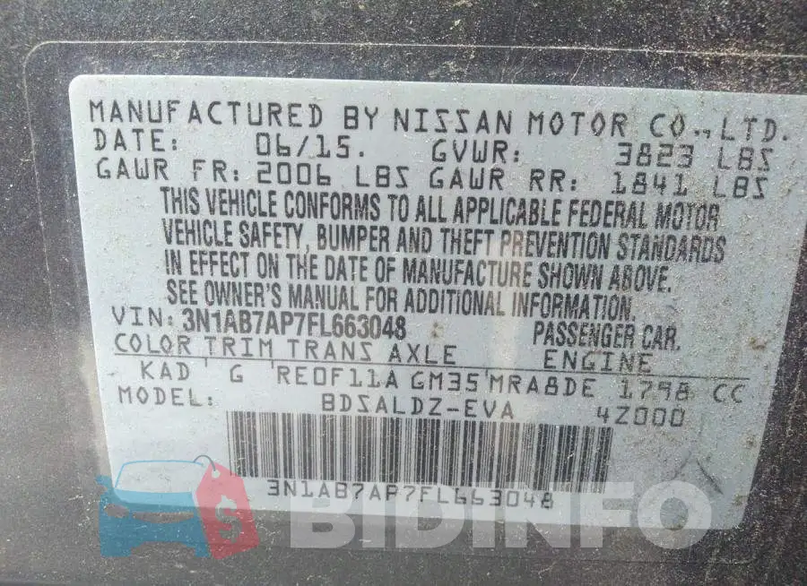 3N1AB7AP7FL663048 Photo# 9