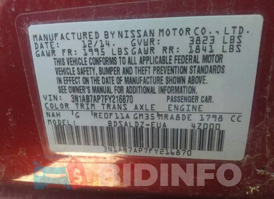 3N1AB7AP7FY216870 Photo# 9