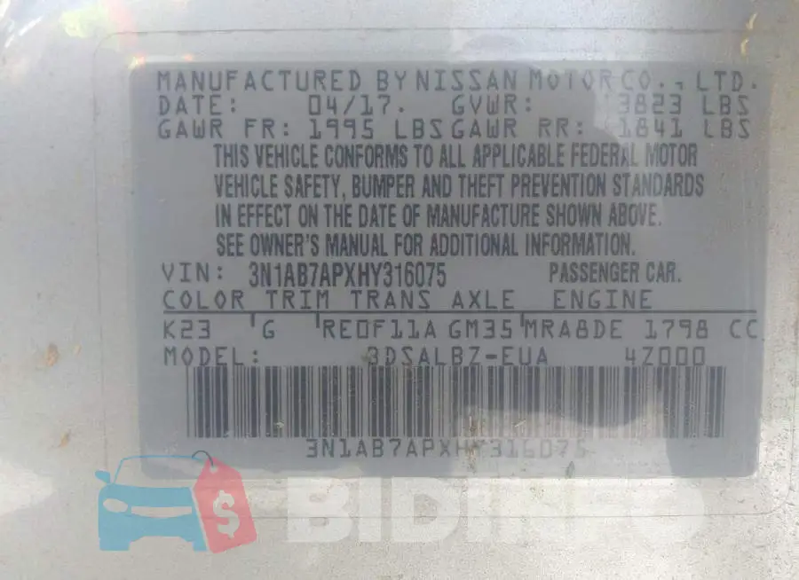 3N1AB7APXHY316075 Photo# 9