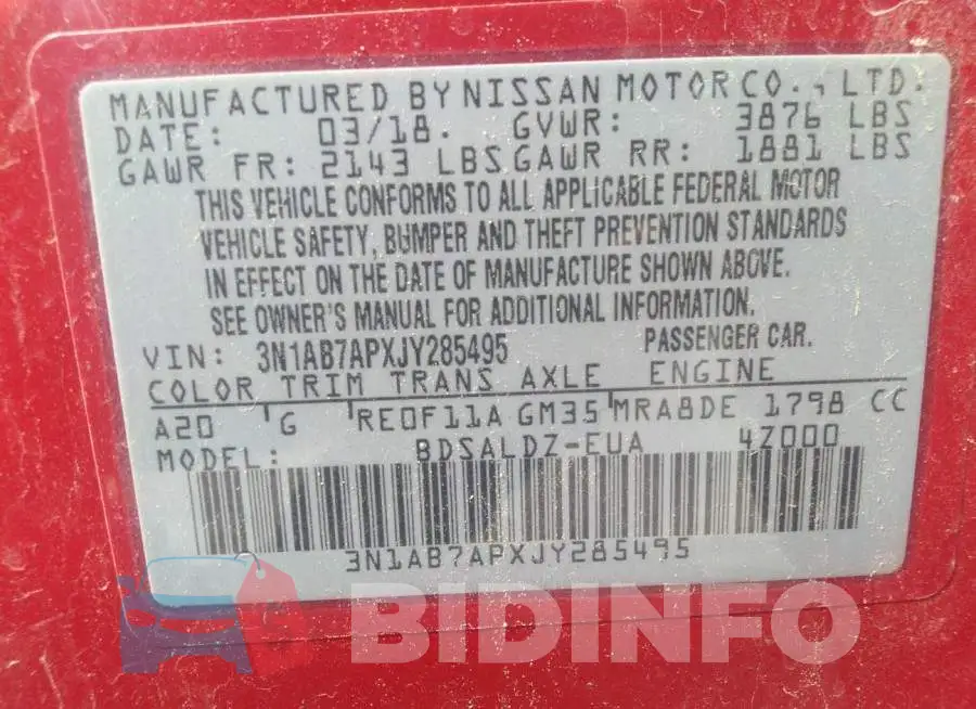 3N1AB7APXJY285495 Photo# 9