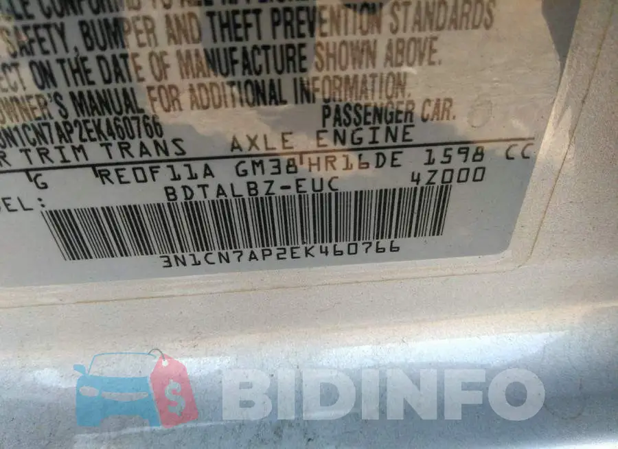3N1CN7AP2EK460766 Photo# 9