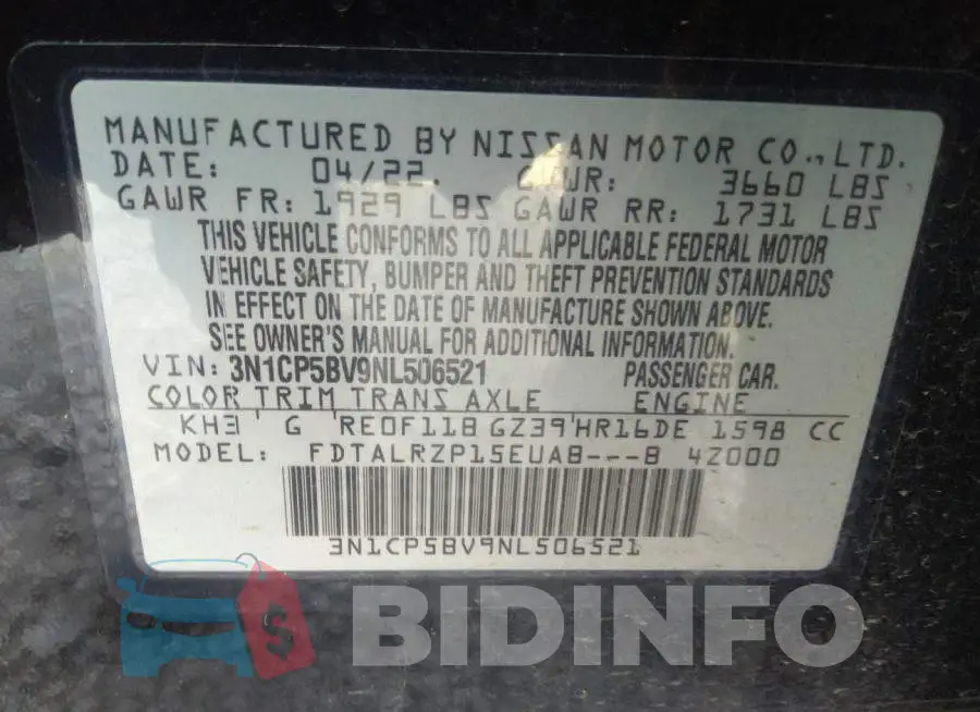3N1CP5BV9NL506521 Photo# 9