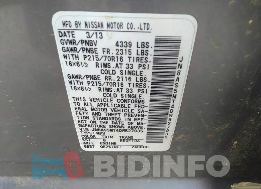 JN8AS5MT4DW527935 Photo# 9