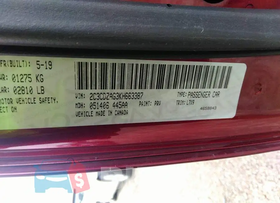 2C3CDZAG3KH663387 Photo# 9