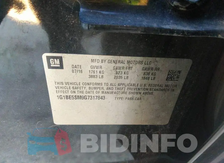 1G1BE5SM9G7317843 Photo# 9