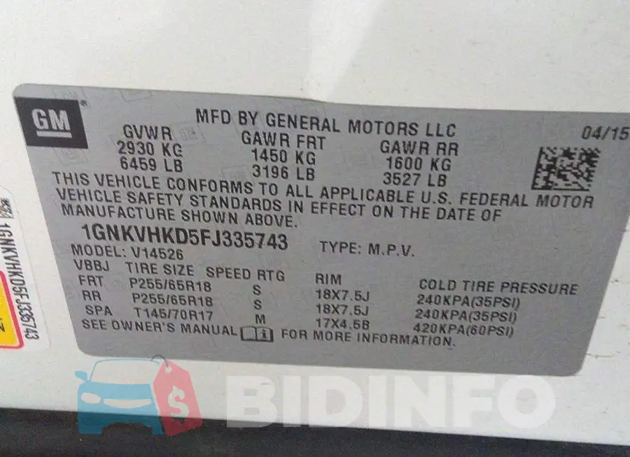 1GNKVHKD5FJ335743 Photo# 9