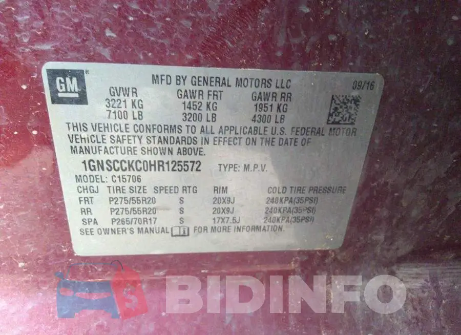 1GNSCCKC0HR125572 Photo# 9