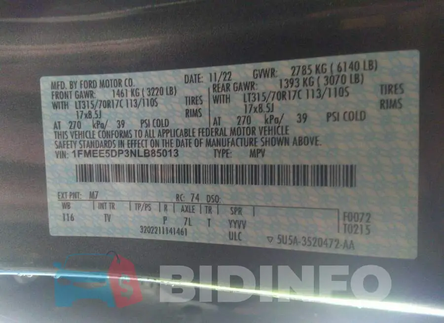 1FMEE5DP3NLB85013 Photo# 9