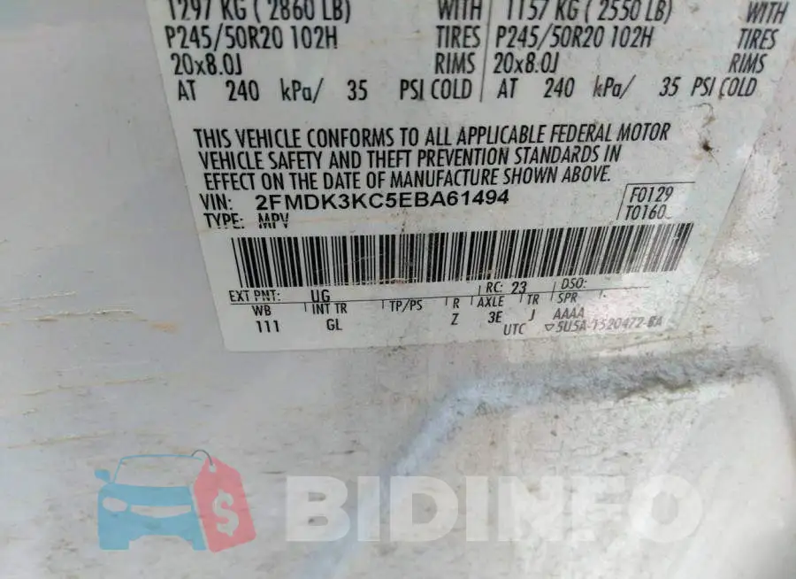 2FMDK3KC5EBA61494 Photo# 9