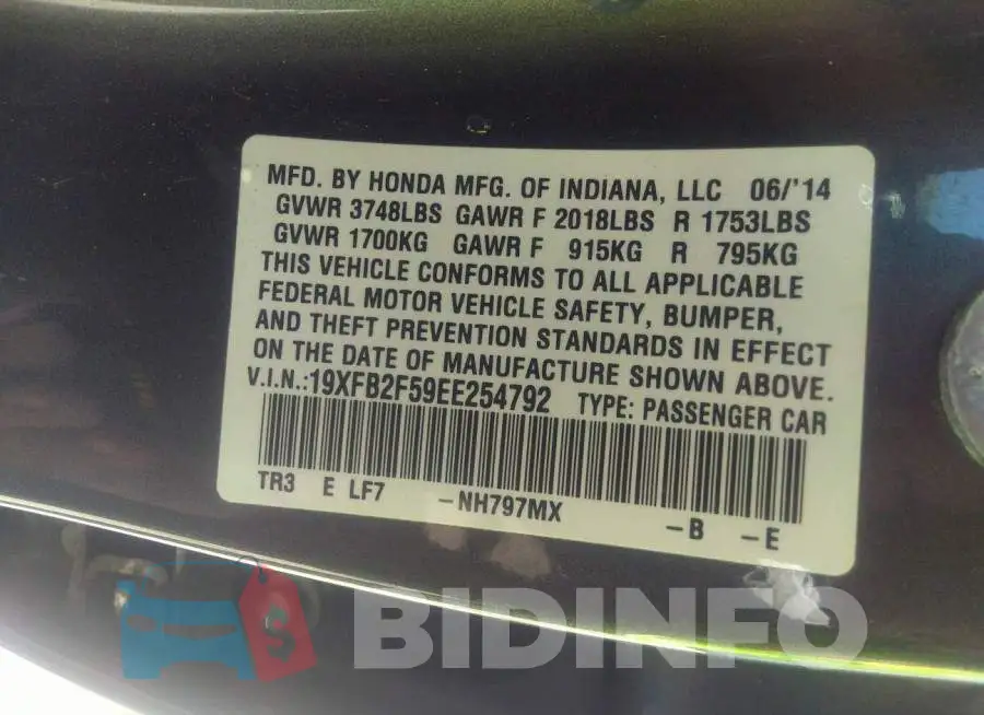 19XFB2F59EE254792 Photo# 9