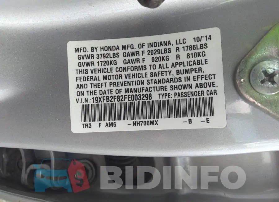 19XFB2F82FE003298 Photo# 9