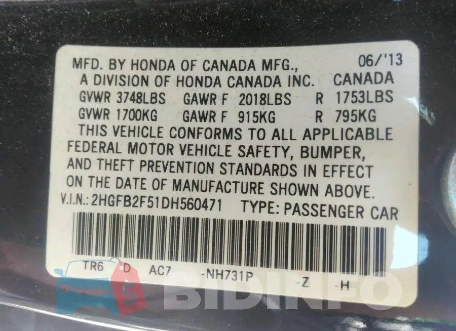 2HGFB2F51DH560471 Photo# 9
