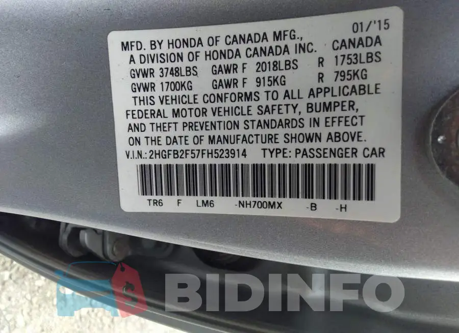 2HGFB2F57FH523914 Photo# 9