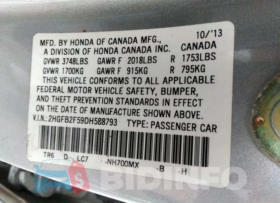 2HGFB2F59DH588793 Photo# 9