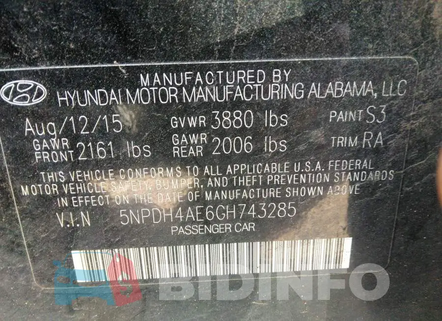 5NPDH4AE6GH743285 Photo# 9