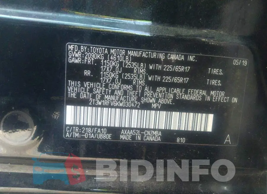 2T3W1RFV6KW030472 Photo# 9
