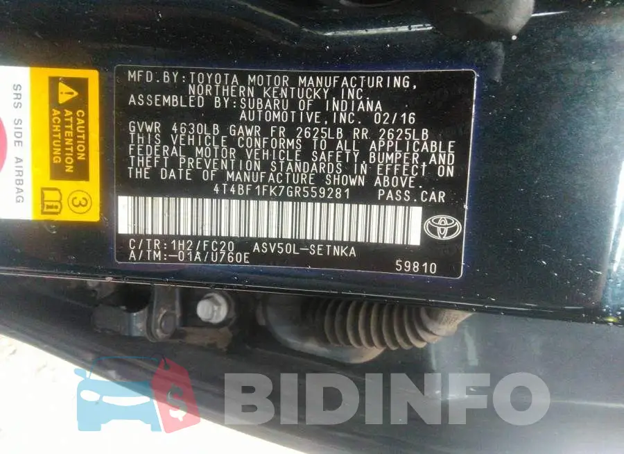4T4BF1FK7GR559281 Photo# 9